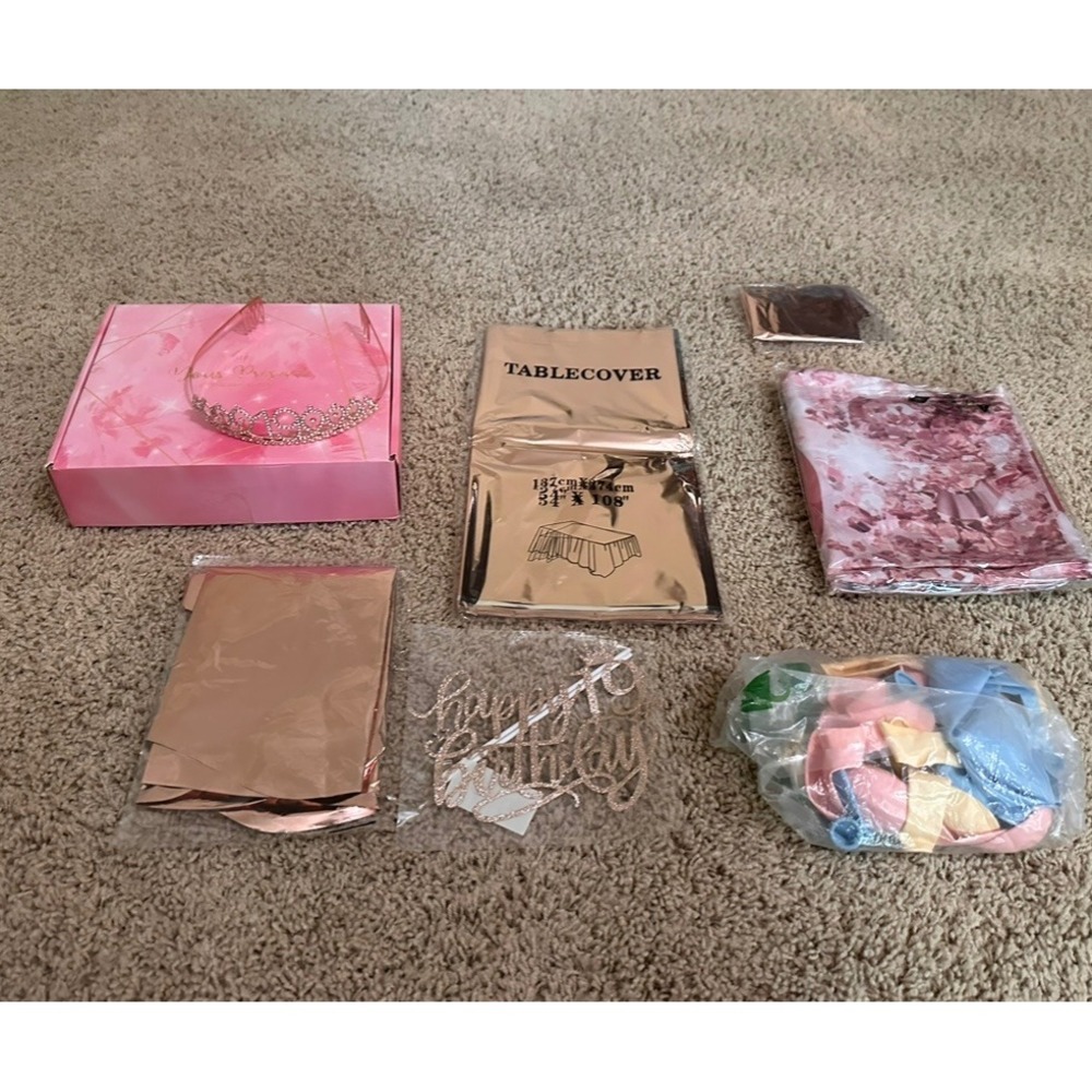 19th Birthday Decorations Rose Gold Party Supplies Set Tiara Tablecover